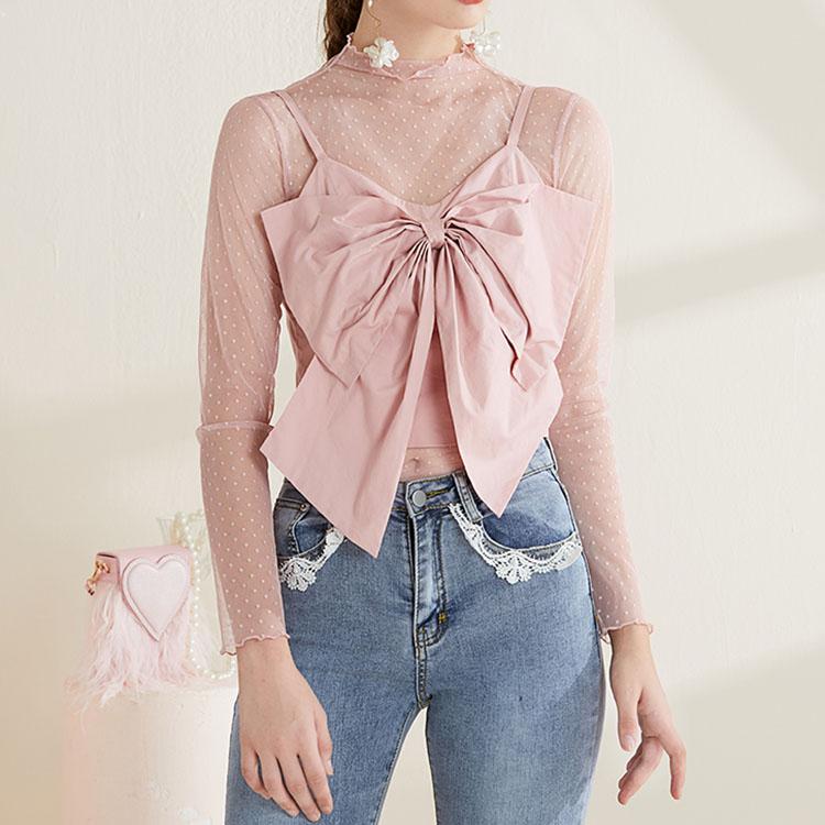 Polka dot mesh top