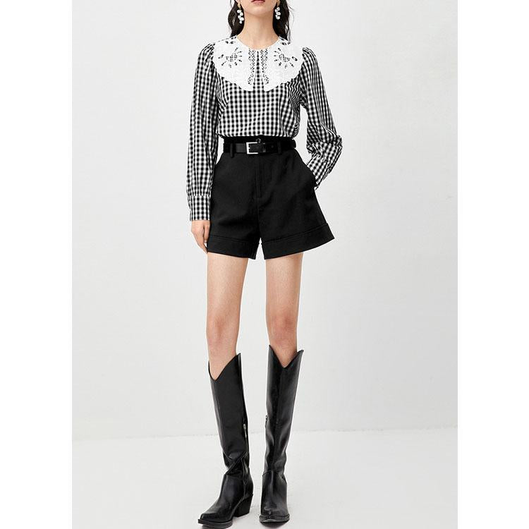 Embroidered lapel classic top