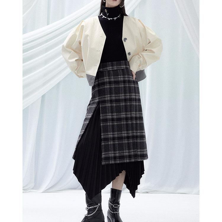 V - neck leather loose stitching jacket - DresseslovesOOTD