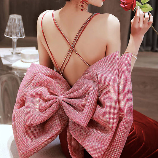 CRISS CROSS TIE BACKLESS BOW DRESS