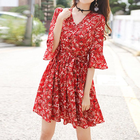 #5001 Floral Ruffle Cuffs Dress