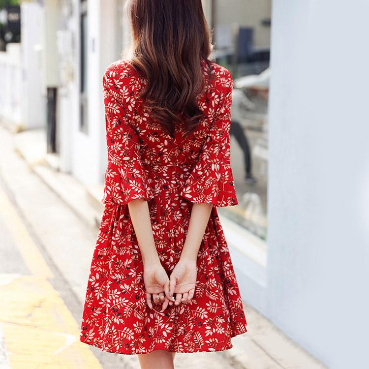 #5001 Floral Ruffle Cuffs Dress