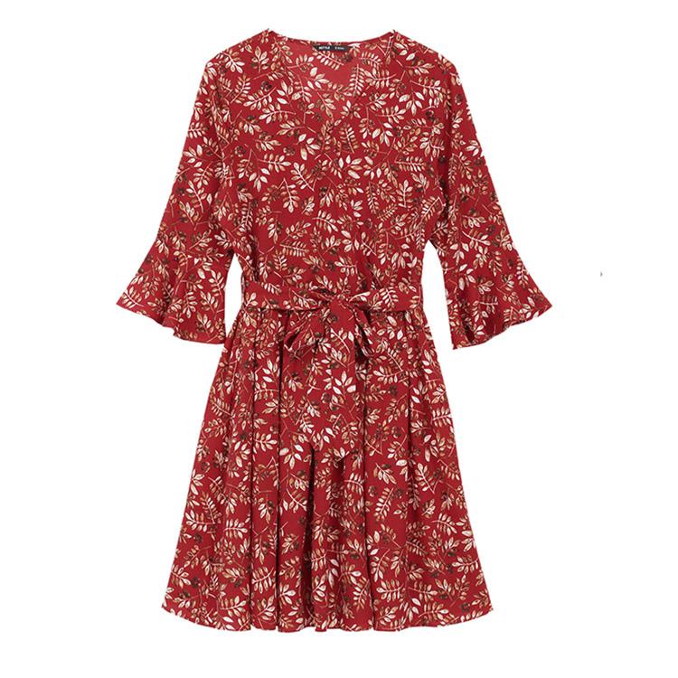 #5001 Floral Ruffle Cuffs Dress