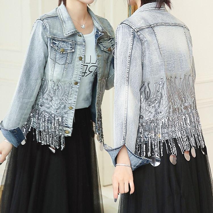 5029 Bead Sequins Tassel Denim Jacket - DresseslovesOOTD