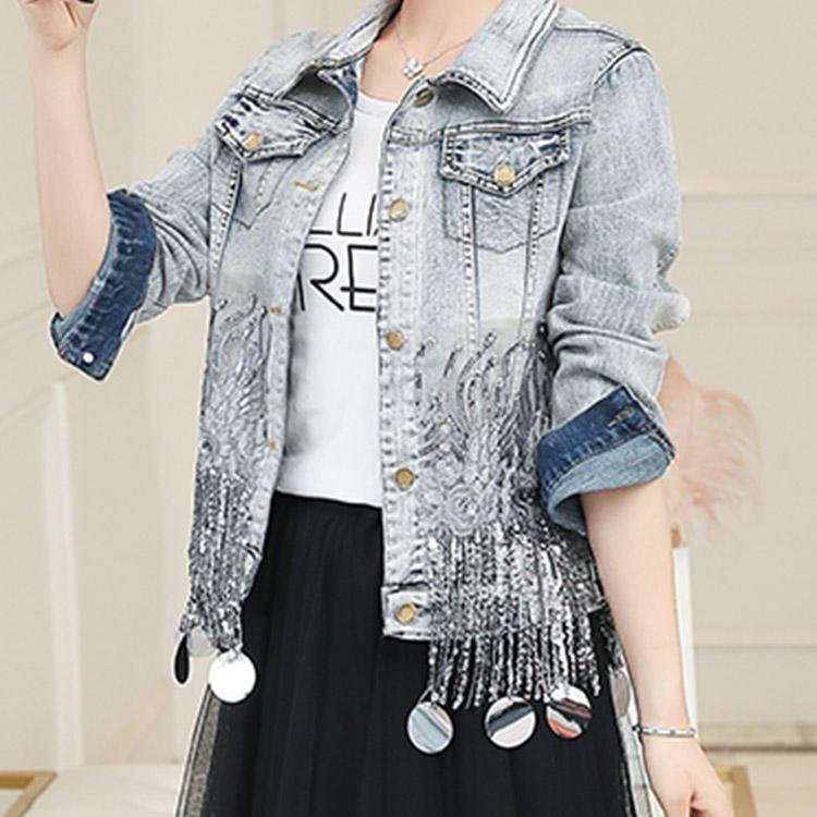 5029 Bead Sequins Tassel Denim Jacket - DresseslovesOOTD