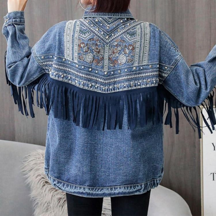 5031 Embroidered Tassel Denim Jacket - DresseslovesOOTD