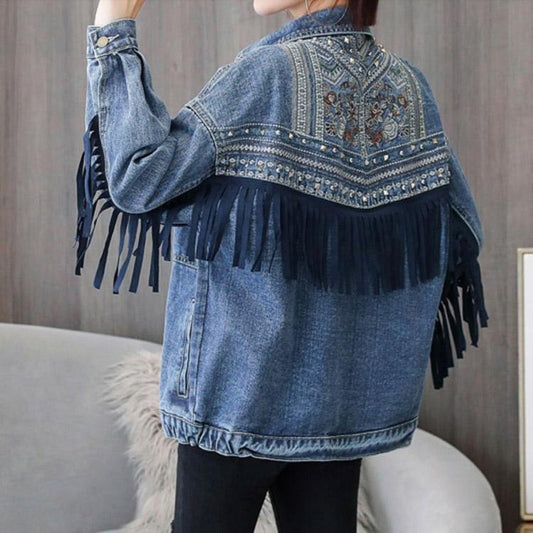 5031 Embroidered Tassel Denim Jacket - DresseslovesOOTD
