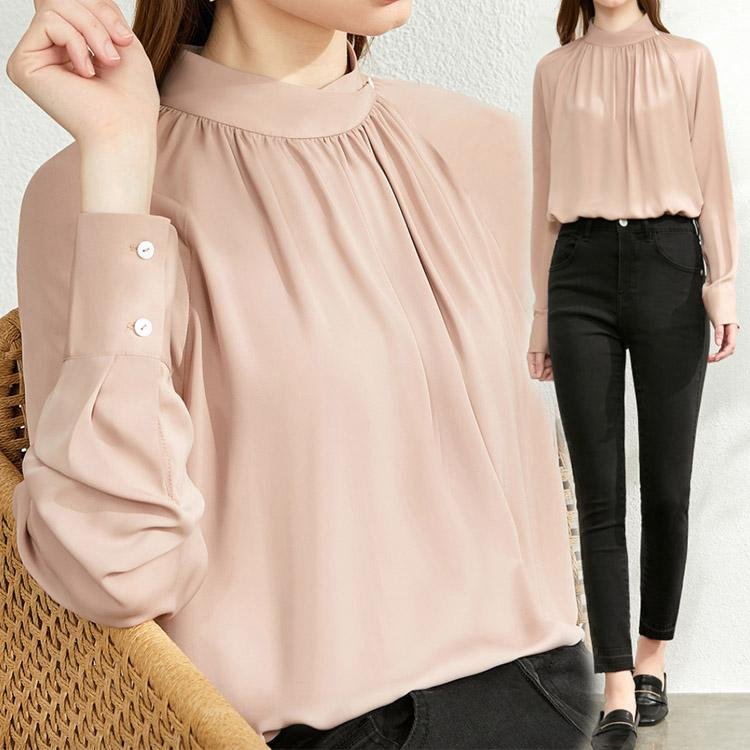 5042 Stand Collar Chiffon Shirt - DresseslovesOOTD