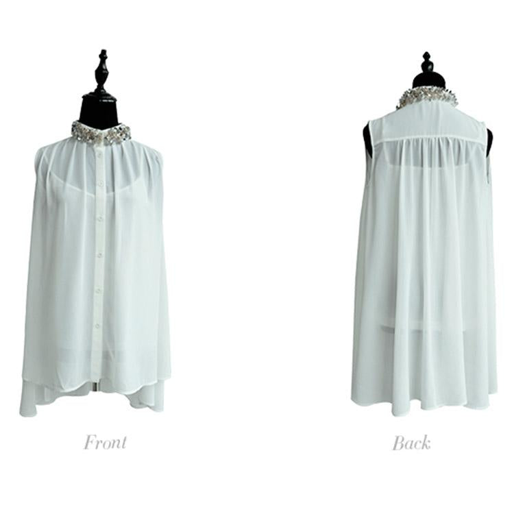 #5045 Sequin Collar Sleeveless Shirt