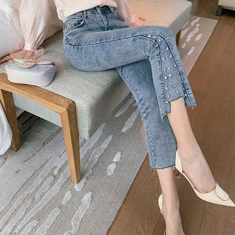 5049 Beaded High - rise Jeans Trousers - DresseslovesOOTD