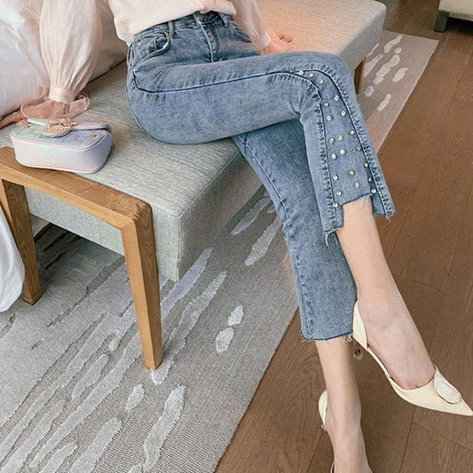 5049 Beaded High - rise Jeans Trousers - DresseslovesOOTD