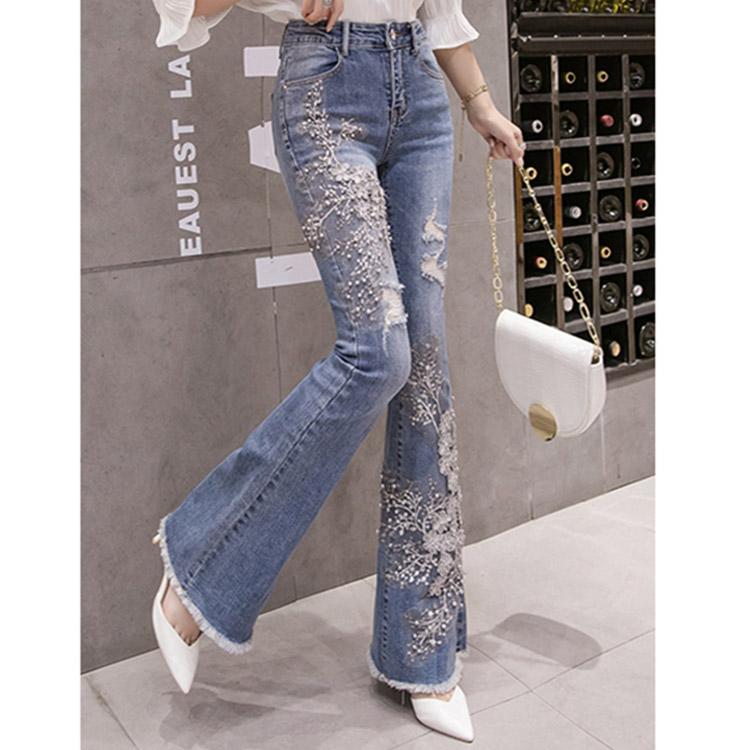 #5052 Embroidered beaded Jeans Trousers