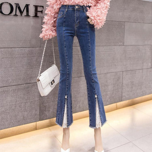 #5060 Lace Split Jeans Trousers