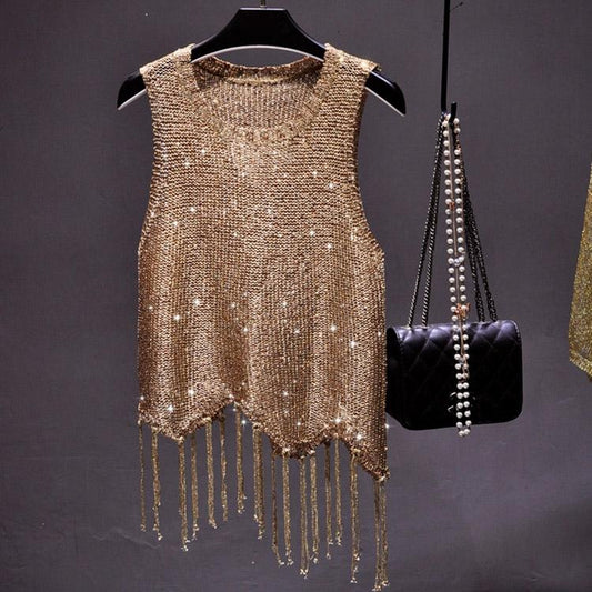 #5104 Sequined Tassel Top