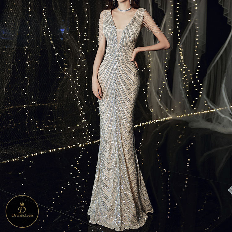 #5301 Tassel sequins evening dress