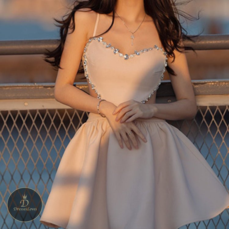 5329 Diamond-studded light luxury suspender dress - DresseslovesOOTD