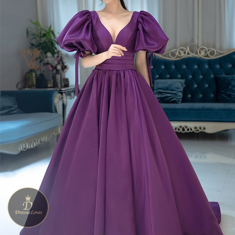 #5387 PUFF SLEEVES PROM DRESS