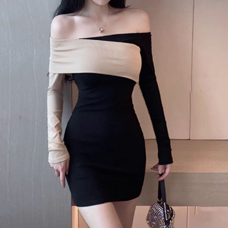 5437 OPEN - SHOULDER KNIT DRESS - DresseslovesOOTD