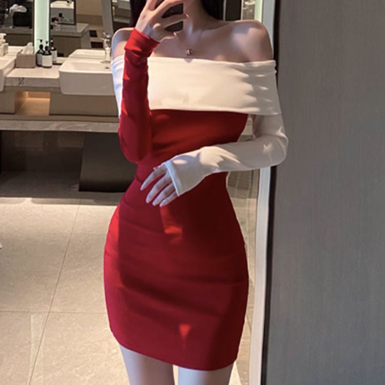 5437 OPEN - SHOULDER KNIT DRESS - DresseslovesOOTD
