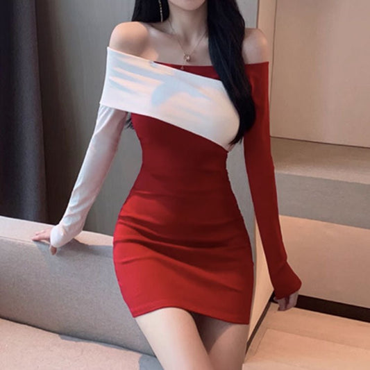 5437 OPEN - SHOULDER KNIT DRESS - DresseslovesOOTD