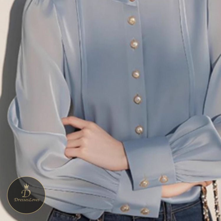 5484 High - End Elegant Blue Shirt - DresseslovesOOTD