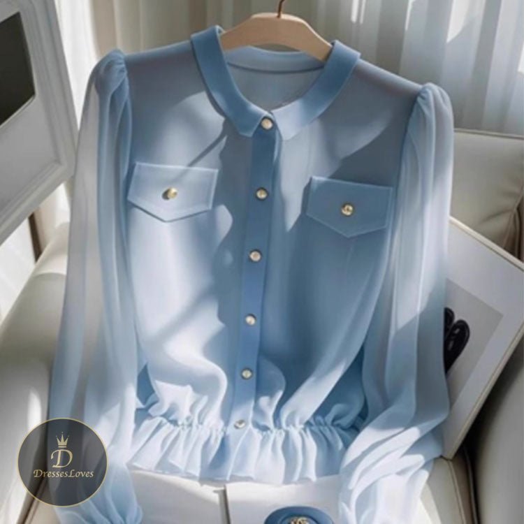 5484 High - End Elegant Blue Shirt - DresseslovesOOTD