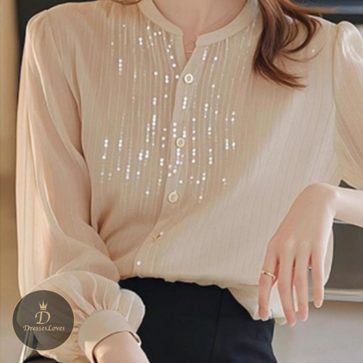 #5486 SEQUINED CHIFFON SHIRT