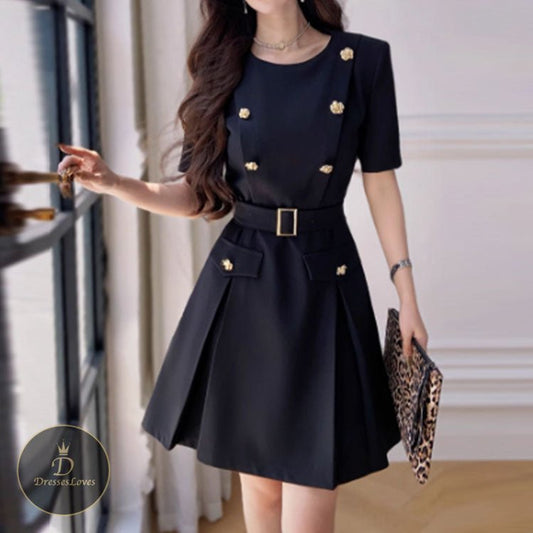 5522 DOUBLE - BREASTED WAIST - CINCHED DRESS - DresseslovesOOTD