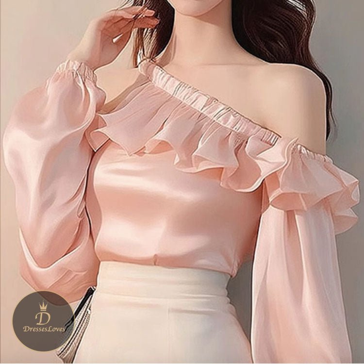 5525 RUFFLE ASYMMETRICAL SHOULDER SHIRT - DresseslovesOOTD