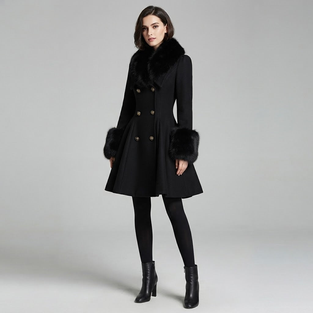 Faux Fur Collar Belted Wool Coat
