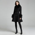 Faux Fur Collar Belted Wool Coat