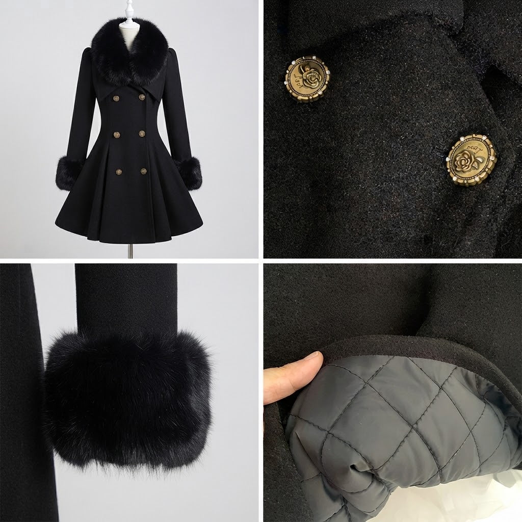 Faux Fur Collar Belted Wool Coat