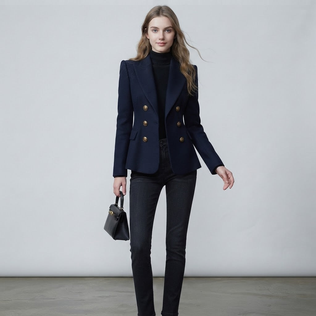 Tailored Double-Breasted Suit Blazer