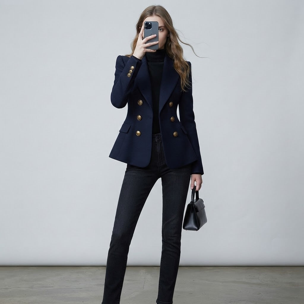 Tailored Double-Breasted Suit Blazer