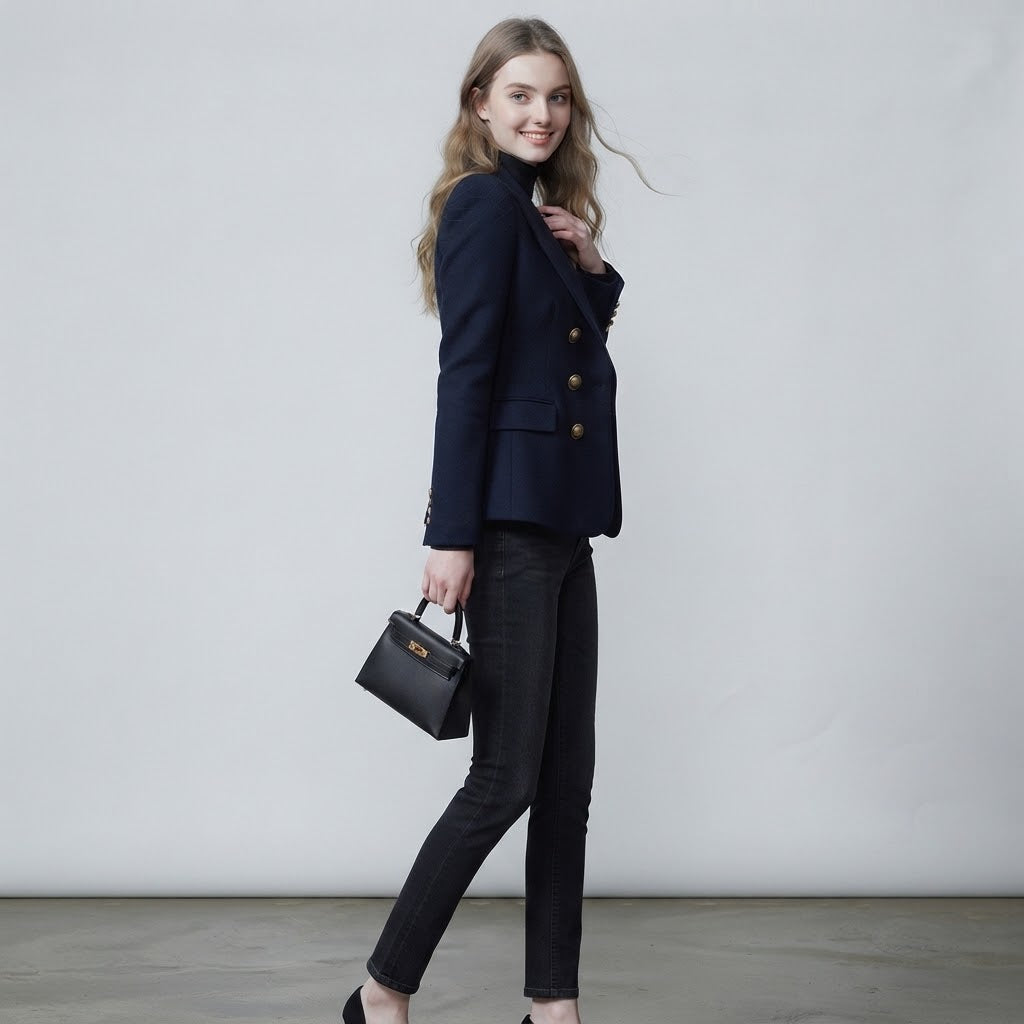 Tailored Double-Breasted Suit Blazer