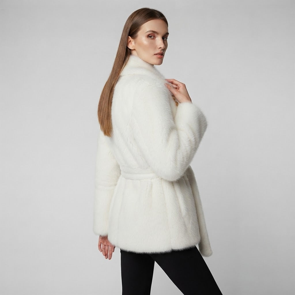 Cinched-Waist Plush Winter Coat