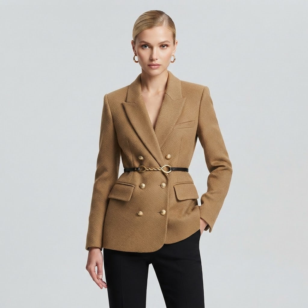 Quilted-Lined Double-Breasted Wool Blazer Coat