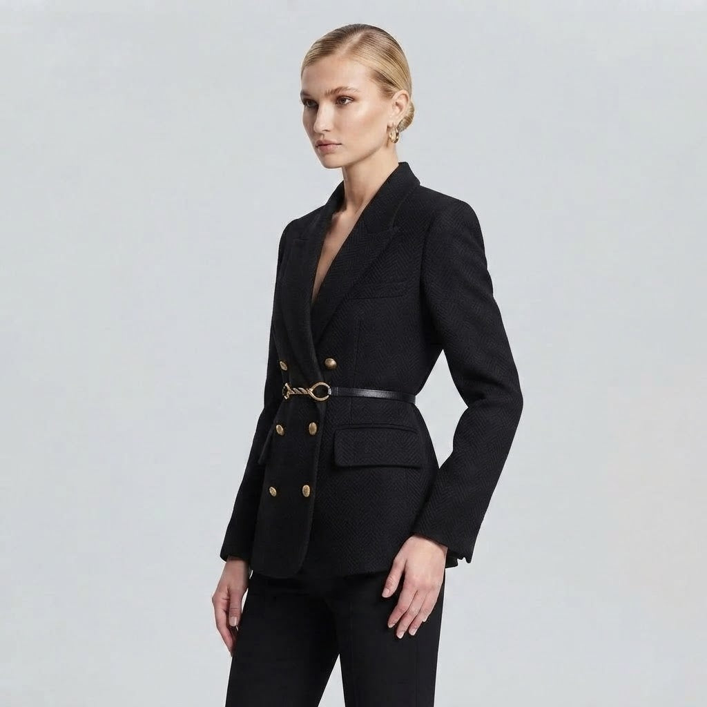 Quilted-Lined Double-Breasted Wool Blazer Coat