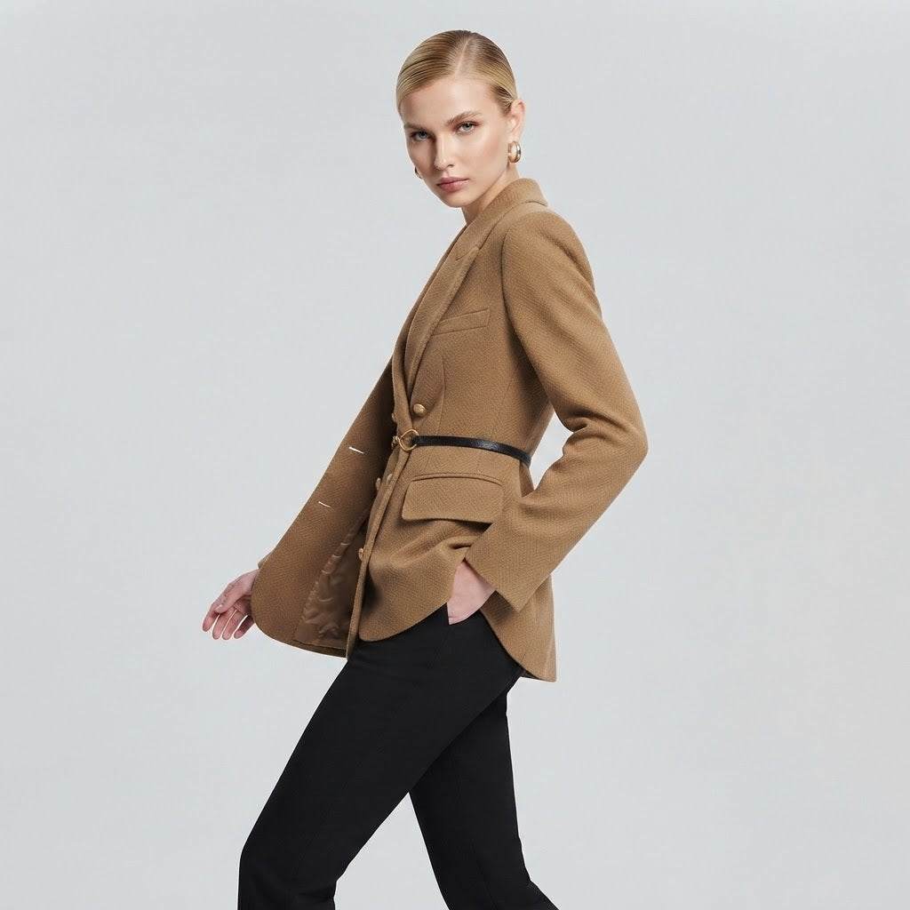 Quilted-Lined Double-Breasted Wool Blazer Coat