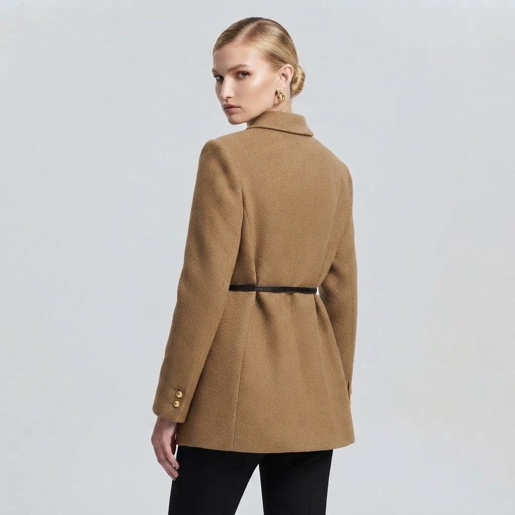 Quilted-Lined Double-Breasted Wool Blazer Coat