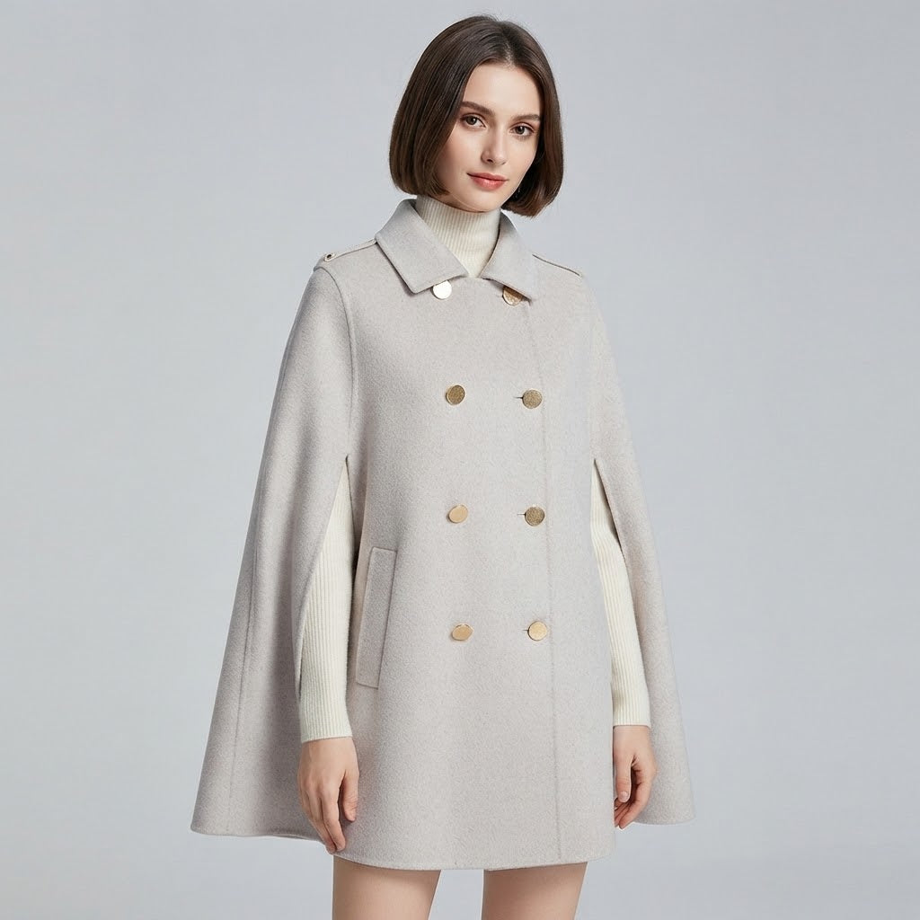 Double-Faced Cashmere Cape Midi Coat