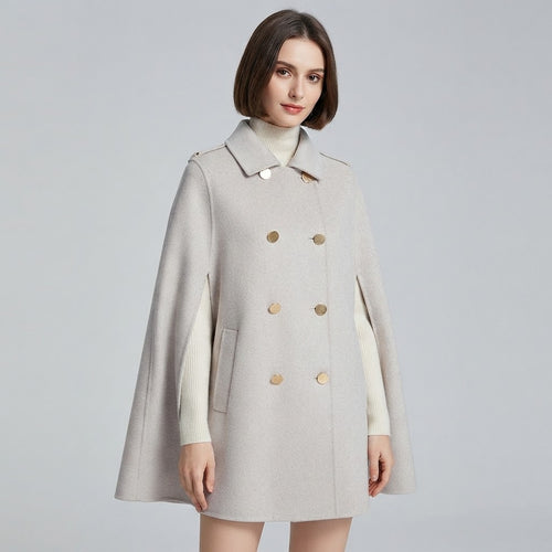 Double-Faced Cashmere Cape Midi Coat