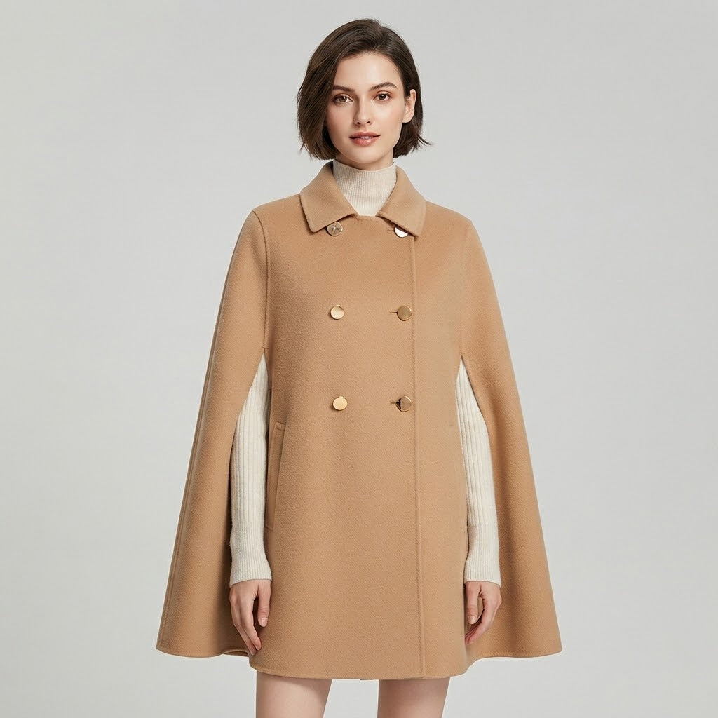 Double-Faced Cashmere Cape Midi Coat