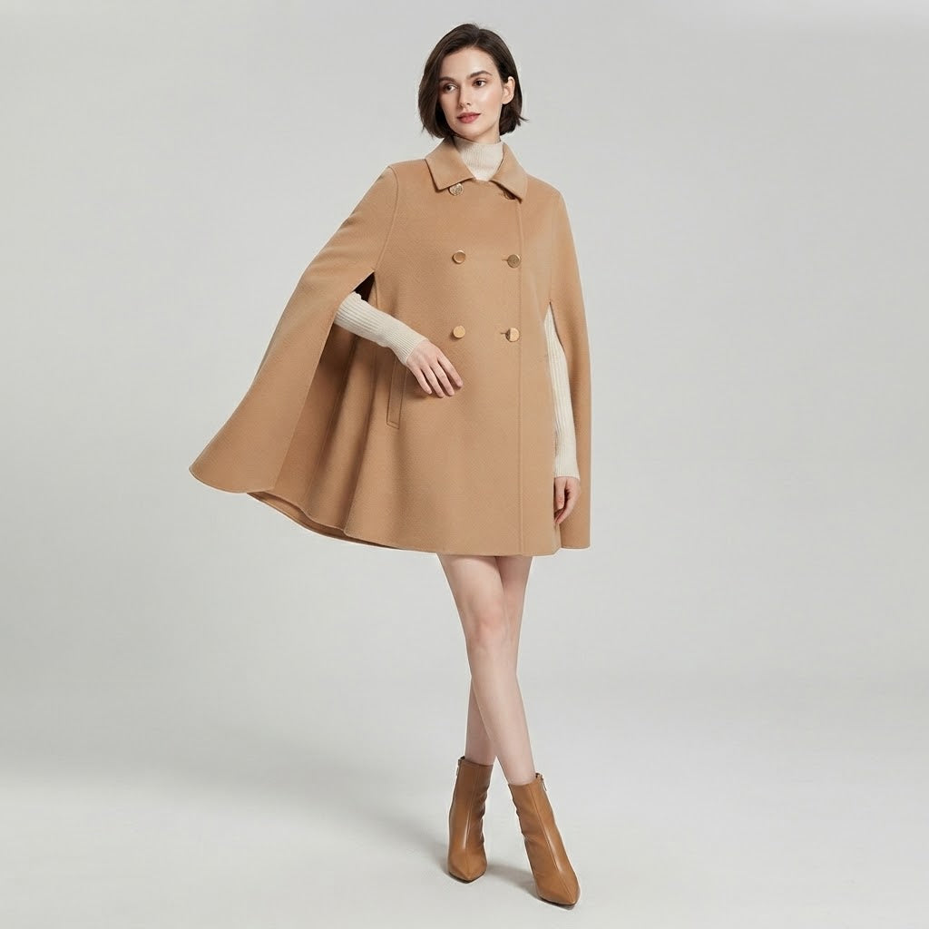 Double-Faced Cashmere Cape Midi Coat
