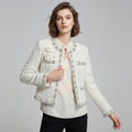 Crystal Flower Embellished Shimmer Tweed Jacket