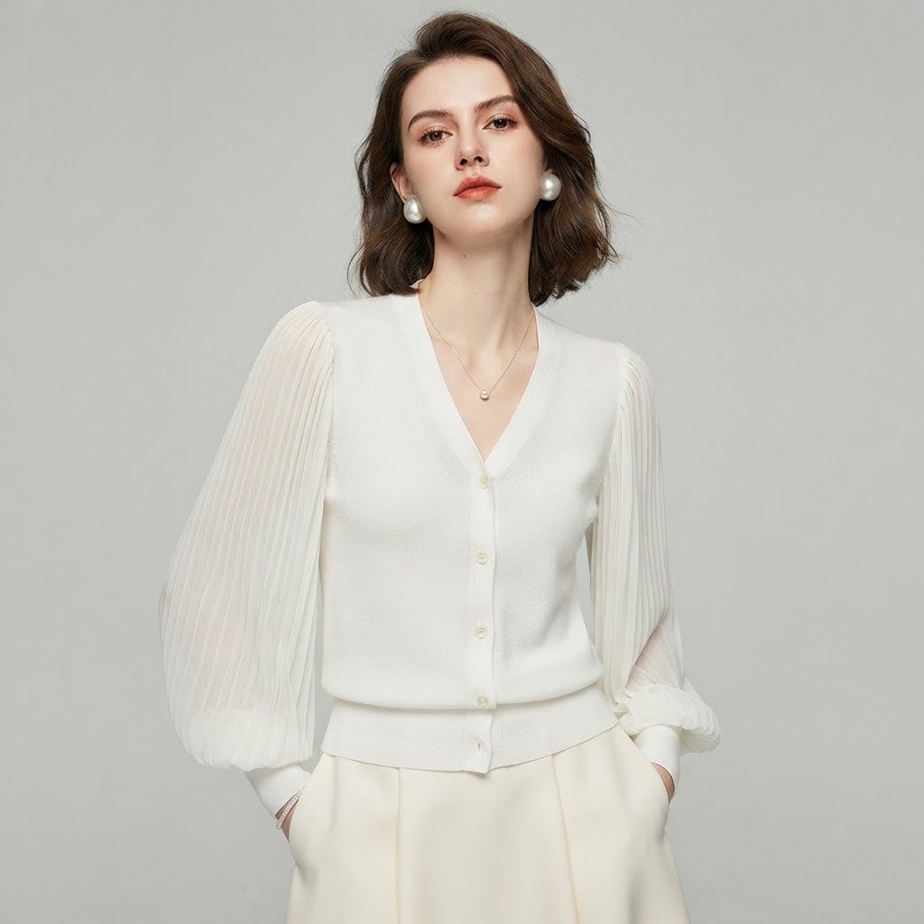 Sculptural Lantern Sleeve Knit Top