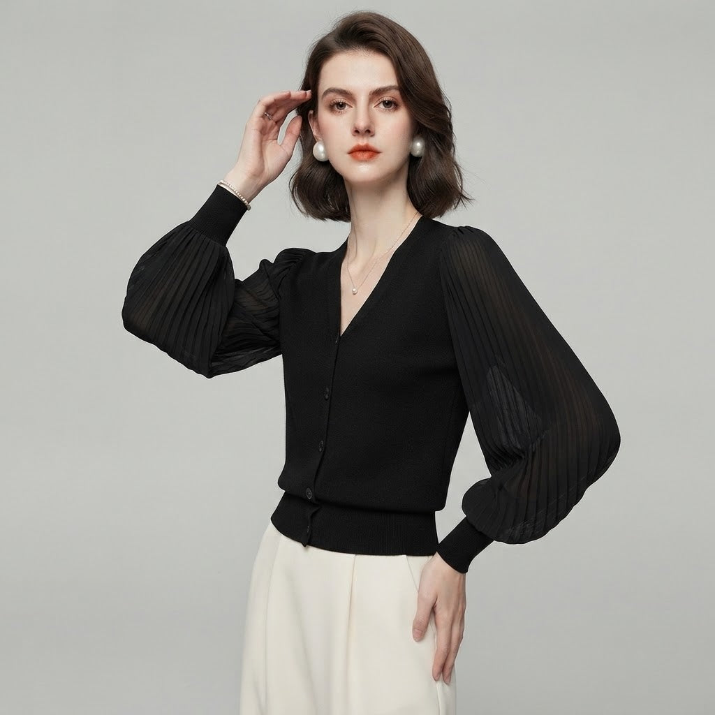 Sculptural Lantern Sleeve Knit Top