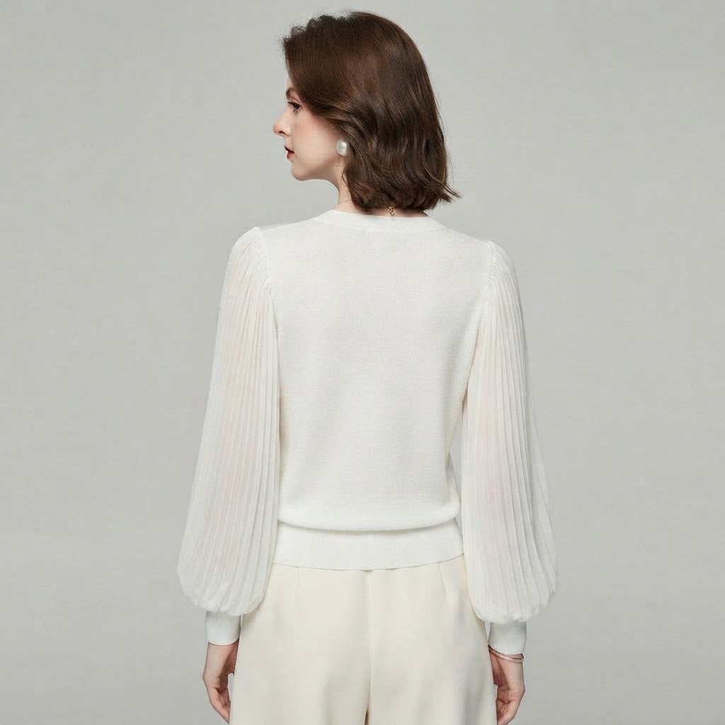 Sculptural Lantern Sleeve Knit Top