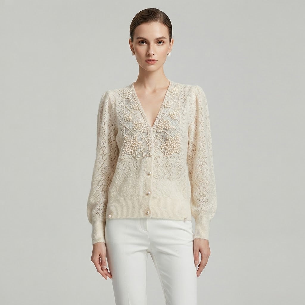 Relaxed Pointelle Pearl Knit Top