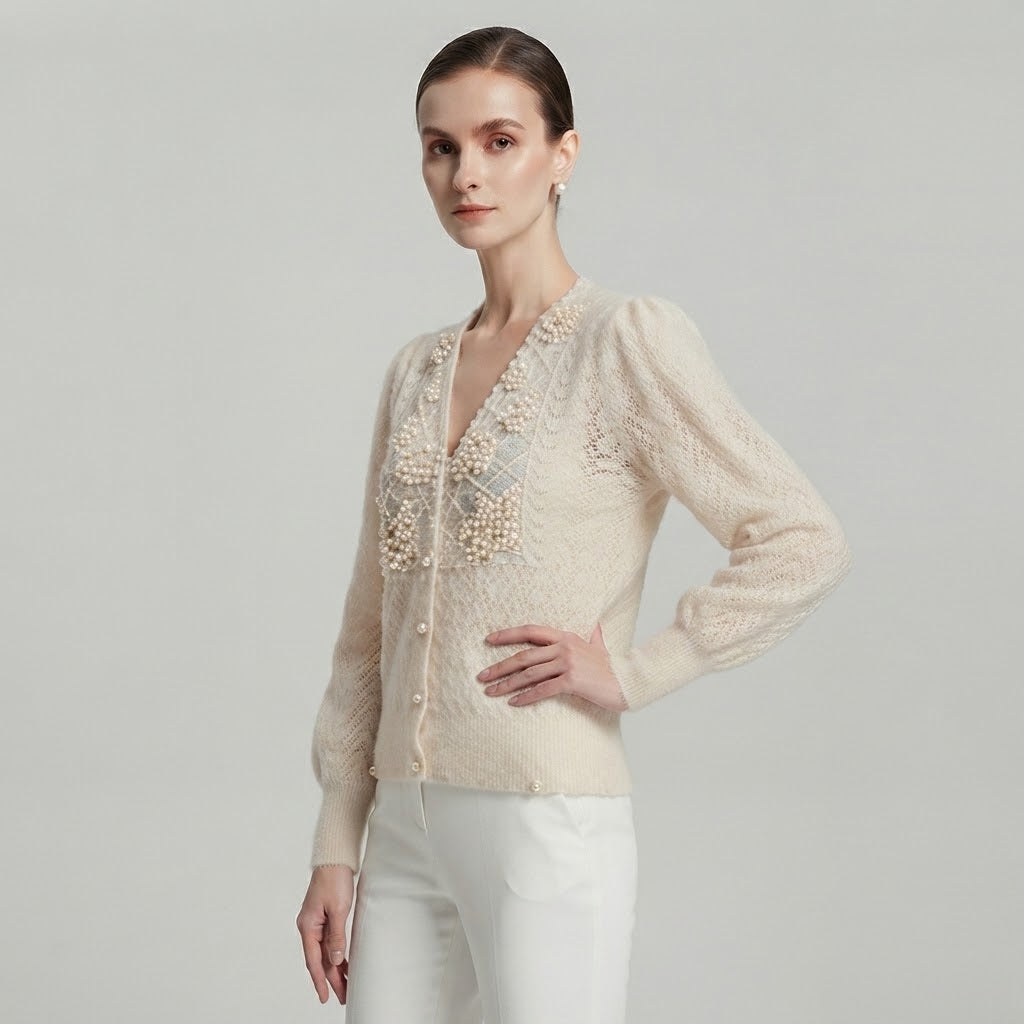 Relaxed Pointelle Pearl Knit Top